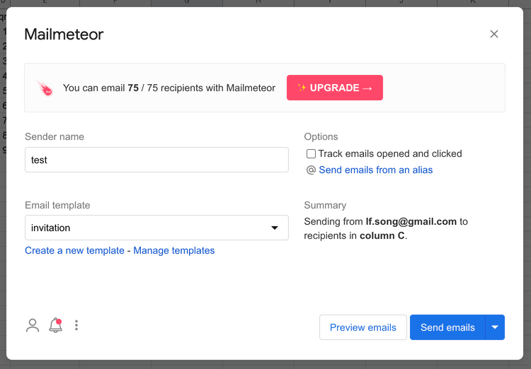 select mailmeteor template